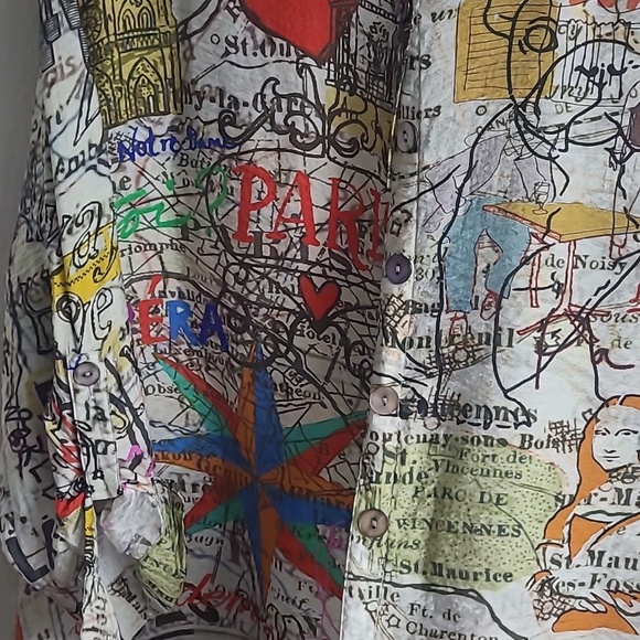 John . Mark Colorful Paris Print Button-Up Shirt  Light Party Vacation Size L/P - Picture 6 of 8